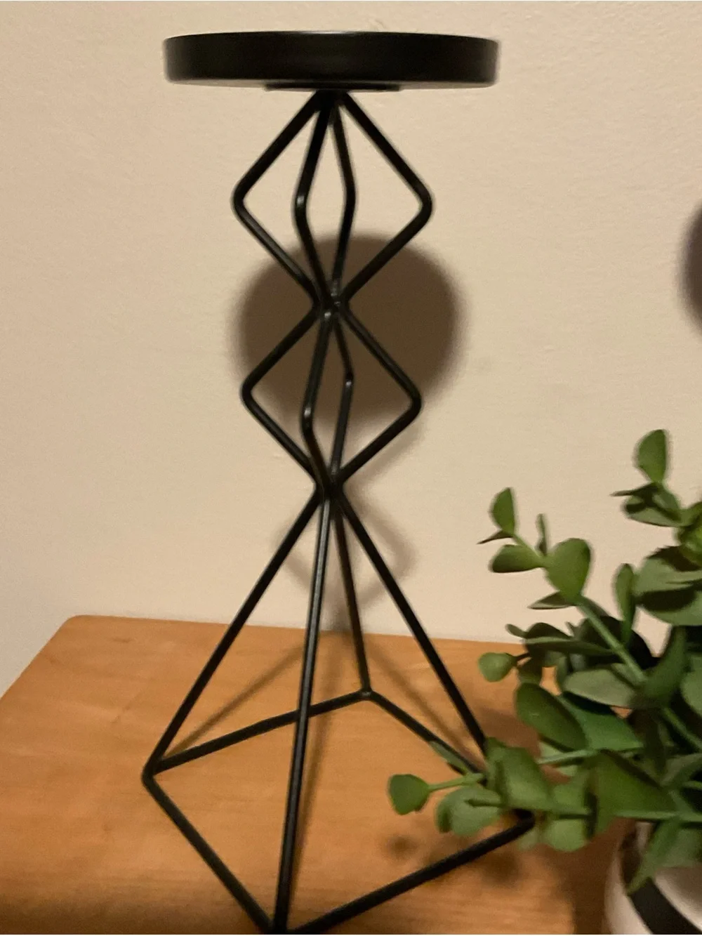 Black Metal Geometric Candle Holders - Set of 2 with matching plant